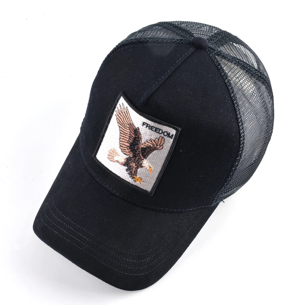 Unisex Black Baseball Cap With Animals Embroidery Patch For Men Women