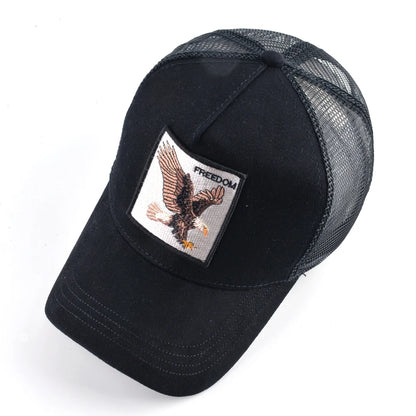 Unisex Black Baseball Cap With Animals Embroidery Patch For Men Women