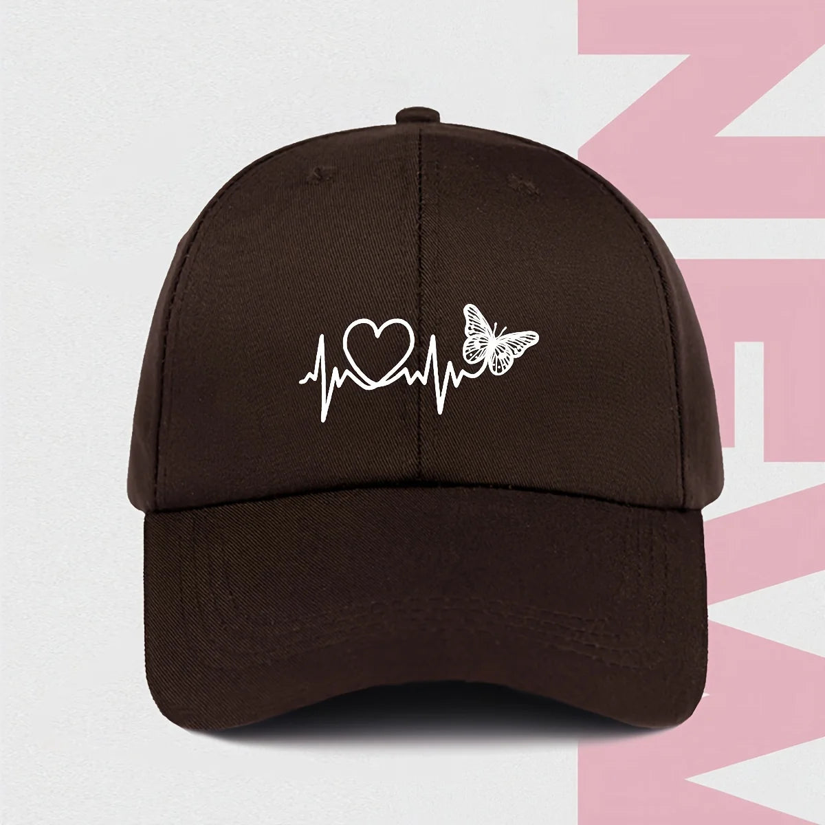 A Minimalist Baseball Cap with White Butterfly Heartbeat Print Design for Outdoor Sports