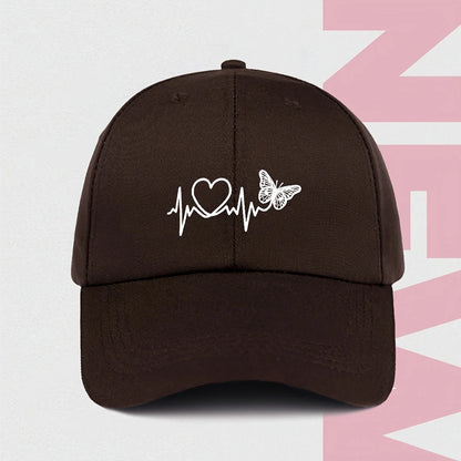 A Minimalist Baseball Cap with White Butterfly Heartbeat Print Design for Outdoor Sports