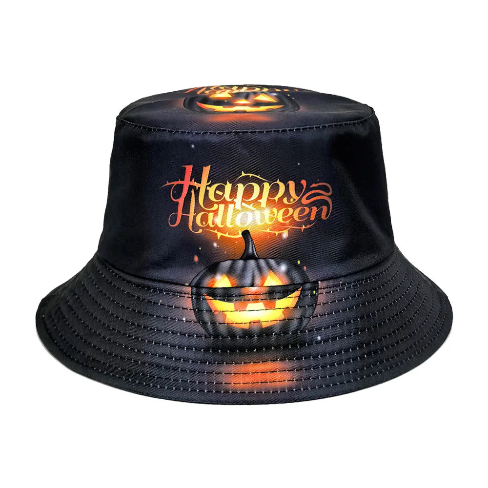 Halloween Decoration Bucket Hat Black Orange Pumpkin Jack O Lantern Fisherman Cap Spooky Party Cosplay Panama Hat