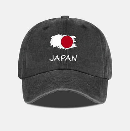 Flag Print Washed Baseball Cap Comfortable & Breathable Retro Patriotic Style Daily Commute Gift for Japan Enthusiasts