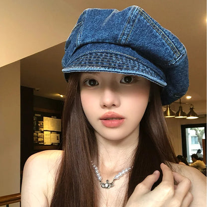 Casual Versatile Simple Literary Style Octagonal Newsboy Hat