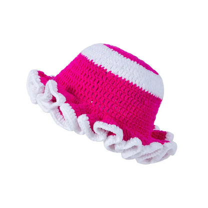 New Colorful Crochet Ruffle Brim Knit Bucket Hats