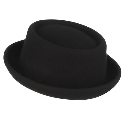 Wool Black Billycock Roll Brim Fedora Hat Women British Concave-Convex Top Hat
