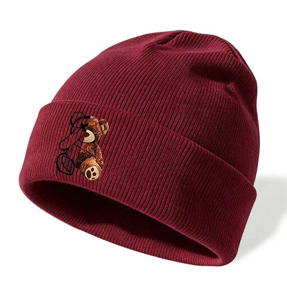Cute Bear Embroidered Knitted Caps For Men And Women