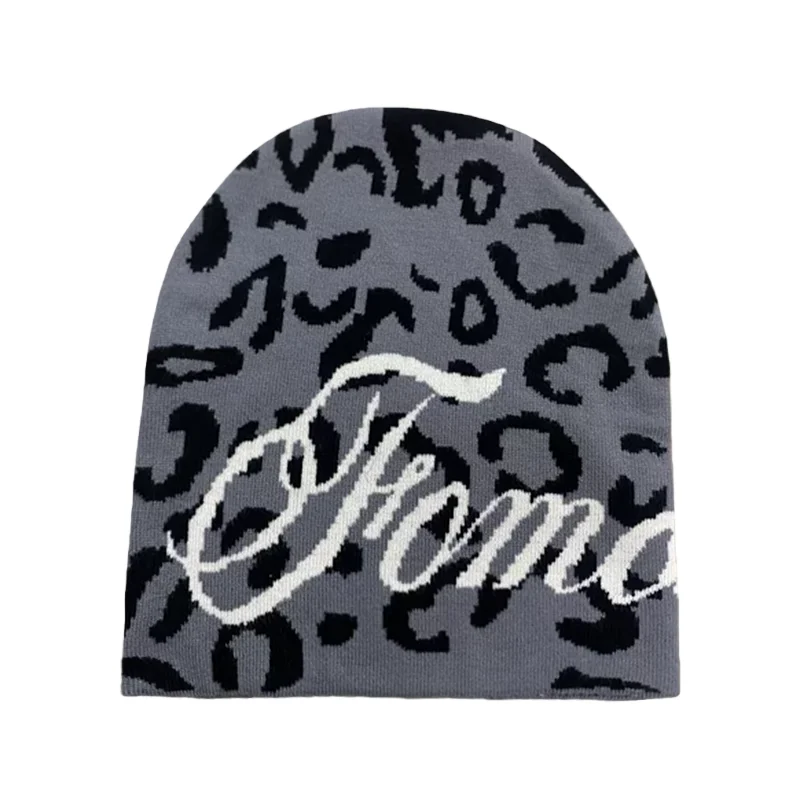 Leopard Print Knitted Hat Spring New Retro High Street Style Y2K
