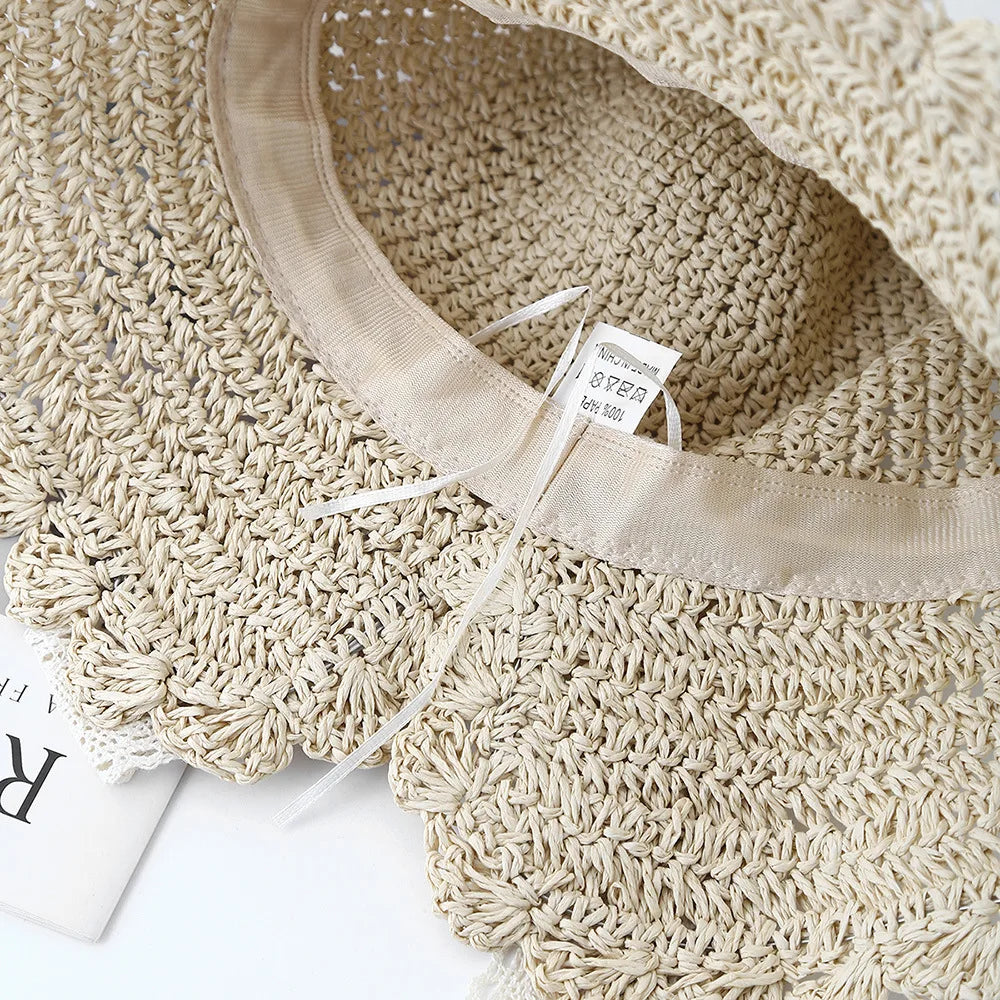 Women's Lace-Up French Straw Hat Sun Protection Seaside Sun Hat