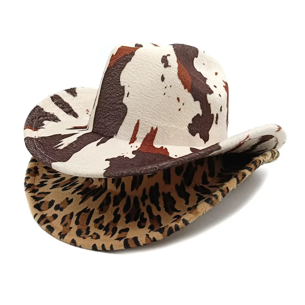 Western Style Leopard Cow Print Sun Hat Women's