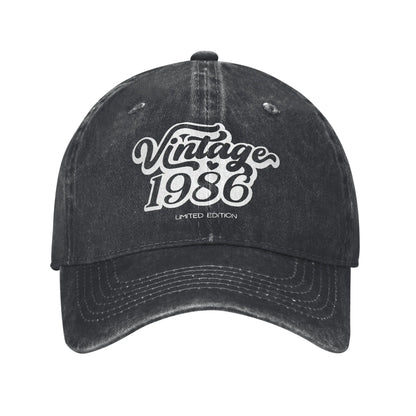 Unisex Vintage 1986 Birthday Year 40 years old  Printed Hats Vintage Distressed Denim  Baseball Cap