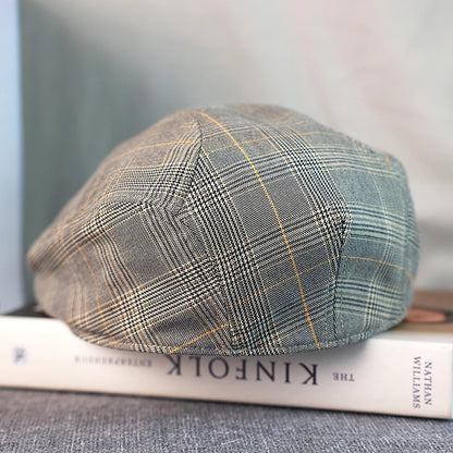 Gray Plaid Newsboy Hat Linen Cotton Women Men Ivy Cap