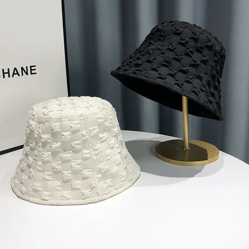 Stylish Niche Bubble Check Fisherman Hat Bucket Hat