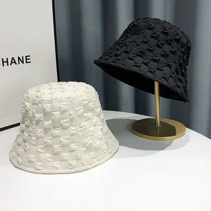 Stylish Niche Bubble Check Fisherman Hat Bucket Hat