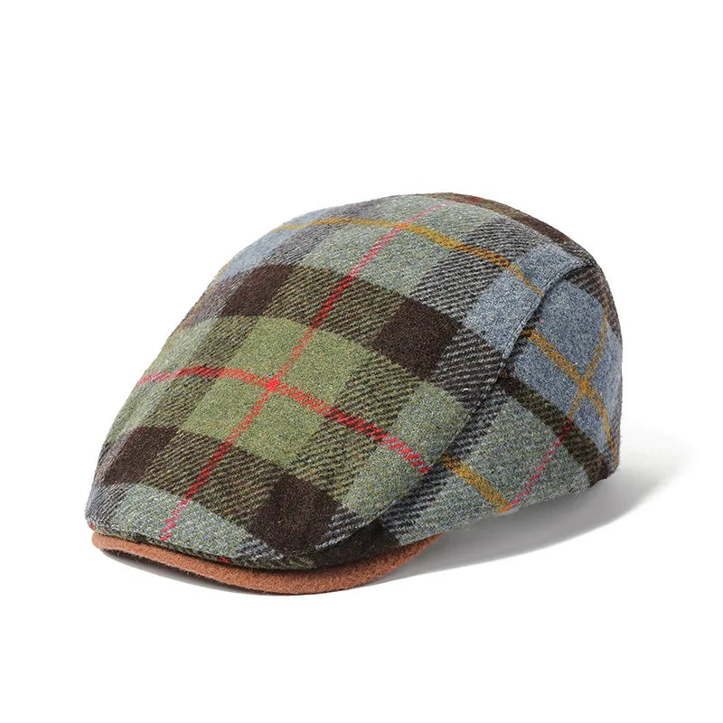 Autumn Polyester Plaid Print Warm Newsboy Caps Flat Cap