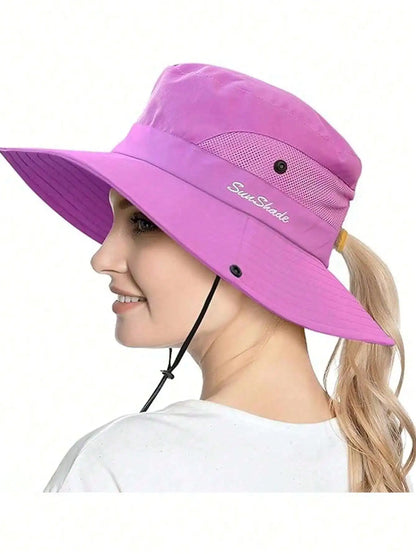 Women's Wide Brim Ponytail Sun Hat Sunshade Outdoor