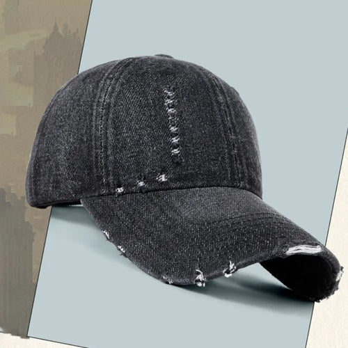 Vintage Ripped Brim Denim Baseball Cap