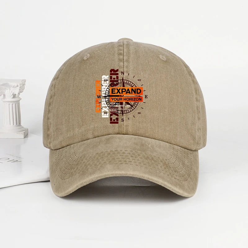 Explorer Compass Print Washed Baseball Cap