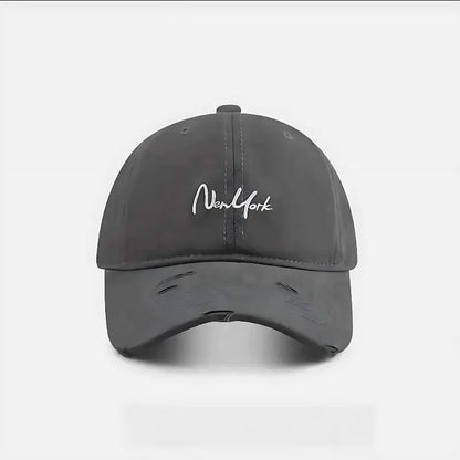 Distressed Perforated Duckbill Cap Cotton Baseball Cap