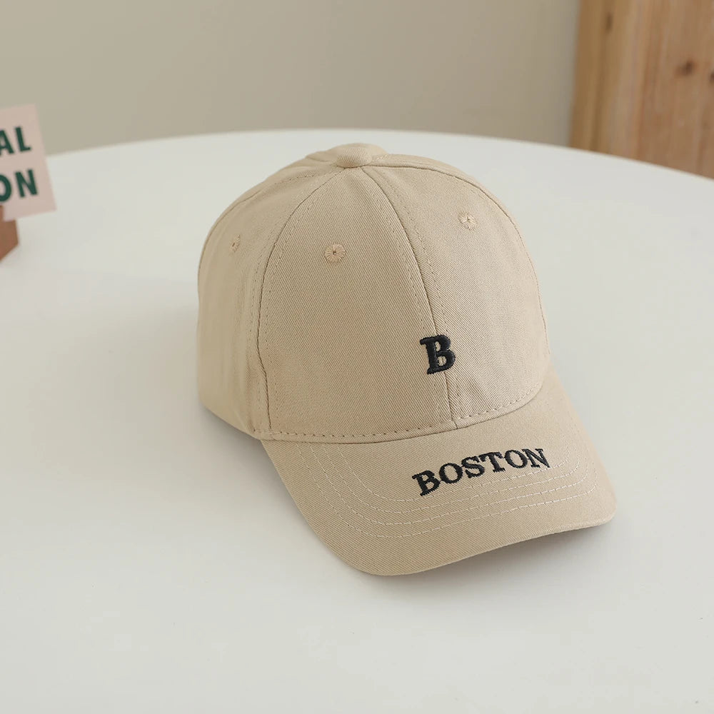 Cotton Embroidered Letter BUSTON Soft Top Baseball Cap With Adjustable Beak Shaped Brim Baseball Cap