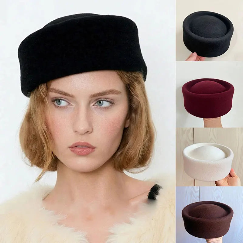 Classic Designer Ladies Black 100% Wool Beret Hat Fancy Felt Hat
