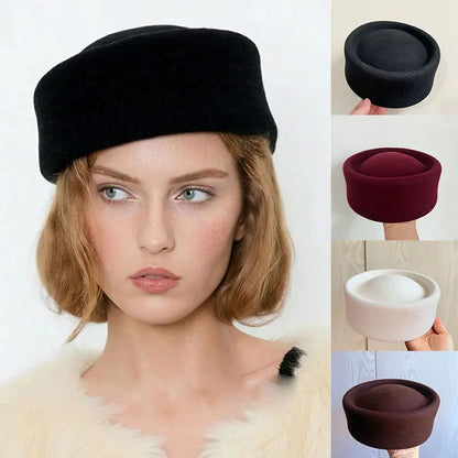 Classic Designer Ladies Black 100% Wool Beret Hat Fancy Felt Hat