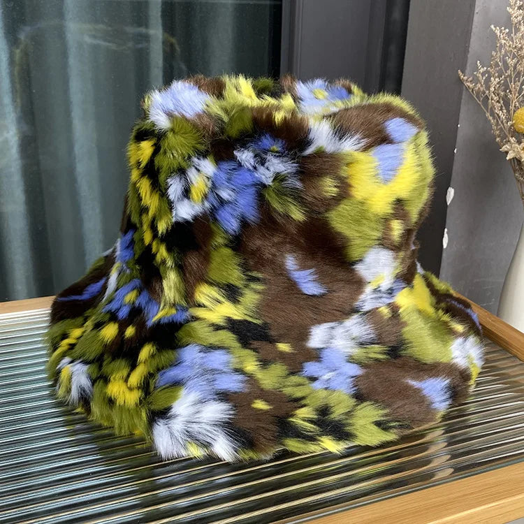Korean Version Of The New Faux Fur Fisherman Hat, Long Haired Colored Bucket Hat