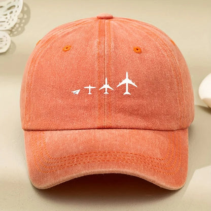 Retro Airplane Print Washed Baseball Cap for Both Men and Women