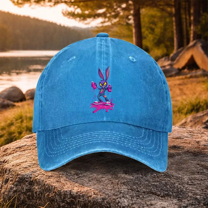 Purple Rabbit Graffiti Washed Baseball Cap – Unisex Casual Golf & Outdoor Hat