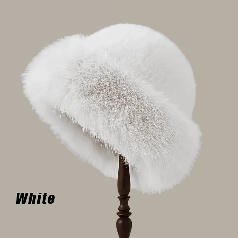 Solid Color Bucket Hat Thick Coldproof Faux Fur Basin Hats Soft Plush Fisherman Cap