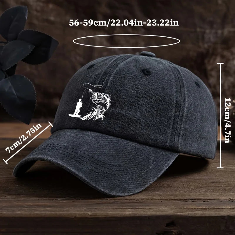 Funny Fishing Print Baseball Cap Breathable Six-Panel Outdoor Hat