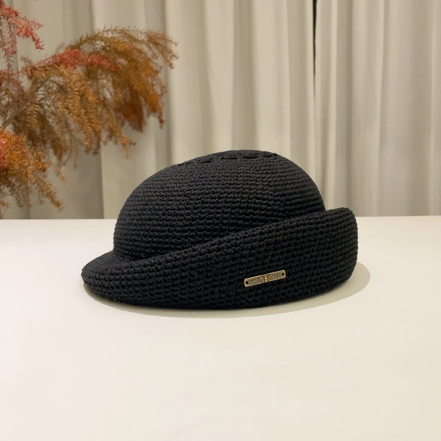 Breathable Hollow Out Rolled Brim Painter Hat, Stylish Solid Color Fashion Cap