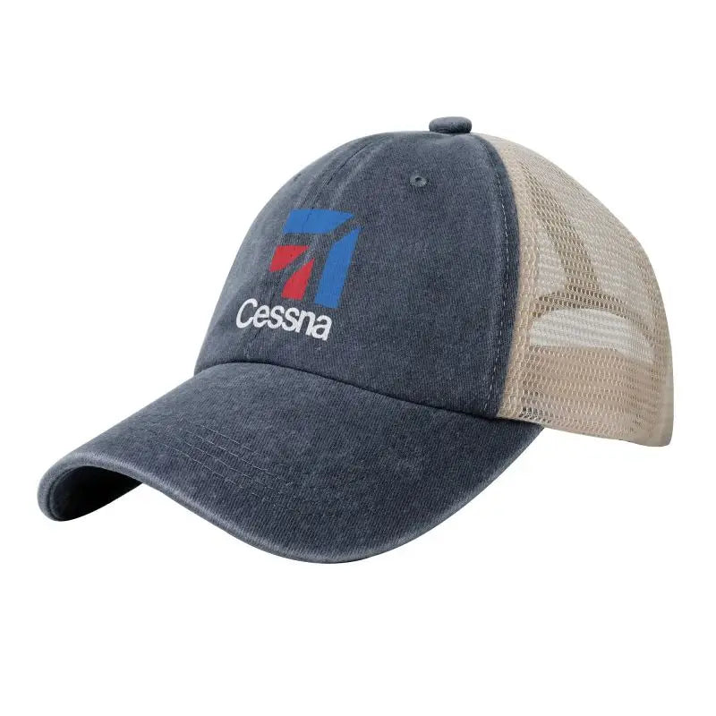 Custom Cessna Logo Print Mesh Back Baseball Cap Low Profile Trucker Hat Cotton Denim Caps Sun Visor Hat