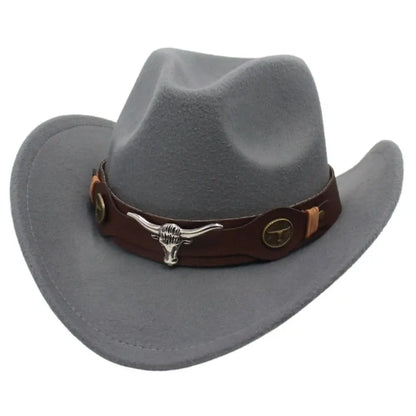 Felt Western Cowboy Hat Ox Head Accessories With Cow Band Tibetan Style Top Hat