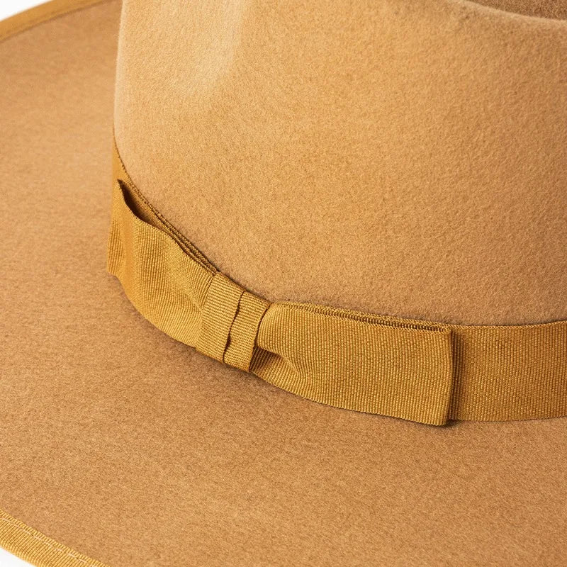 New British 100% Wool Fedoras Hat Women Retro Jazz Top Bow Felt Hat Men