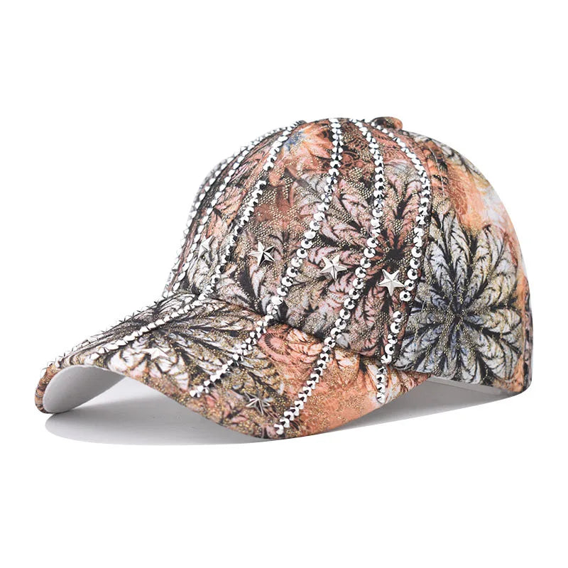 Women Studded Rhinestone Crystals Adjustable Baseball Cap