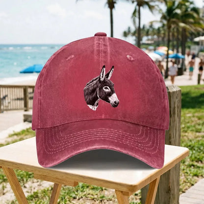 Donkey Head Pattern Vintage Washed Baseball Cap Unisex Adjustable All Season Casual Outdoor Hat