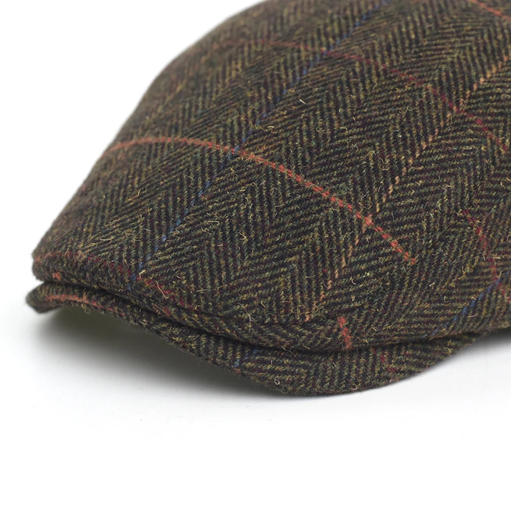 Newsboy Cap Men Winter Thick Warm Vintage Herringbone Casual Stripe Berets Flat Hat