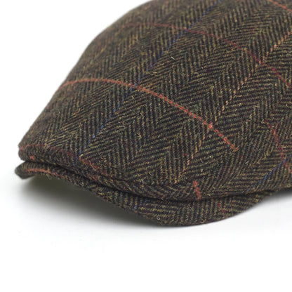 Newsboy Cap Men Winter Thick Warm Vintage Herringbone Casual Stripe Berets Flat Hat