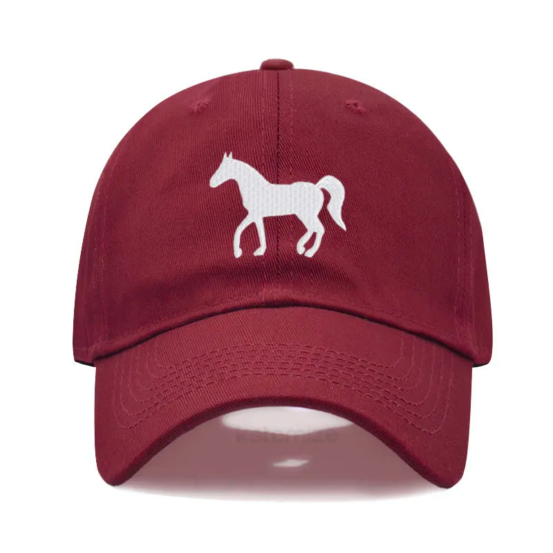 Horse Embroidered Baseball Cap For Women Men Fashion Adjustable Washed Cotton
