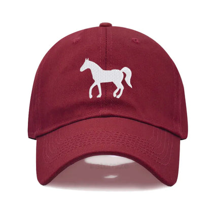 Horse Embroidered Baseball Cap For Women Men Fashion Adjustable Washed Cotton