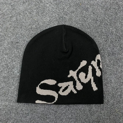 Unisex Letter Print Knit Beanie Soft Stretchy Warm Skull Cap