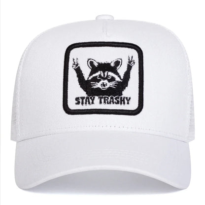 Unisex Stay Trashy Raccoon Embroidery Baseball Net Caps Spring Summer