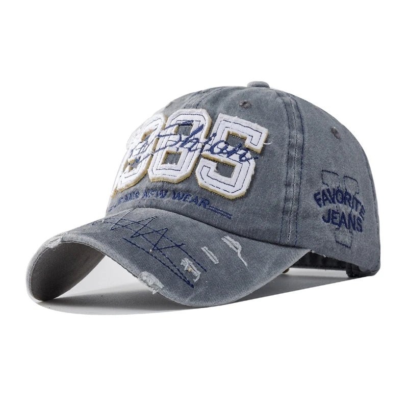 1985 Embroidery Ripped Baseball Cap Washed Distressed Patch Adjustable