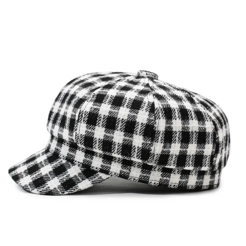Plaid Berets British Retro Women's Octagonal Hat