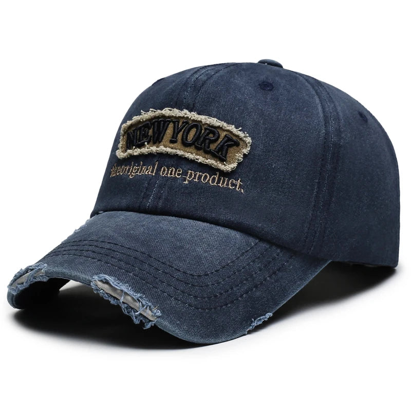 Vintage Distressed Hole Embroidery Letter Denim Baseball Cap