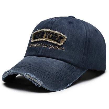 Vintage Distressed Hole Embroidery Letter Denim Baseball Cap
