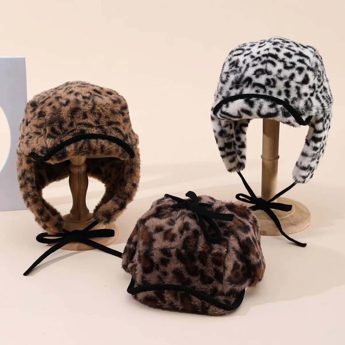Winter Hats Woman Leopard Print Faux Fur Earflap Hat