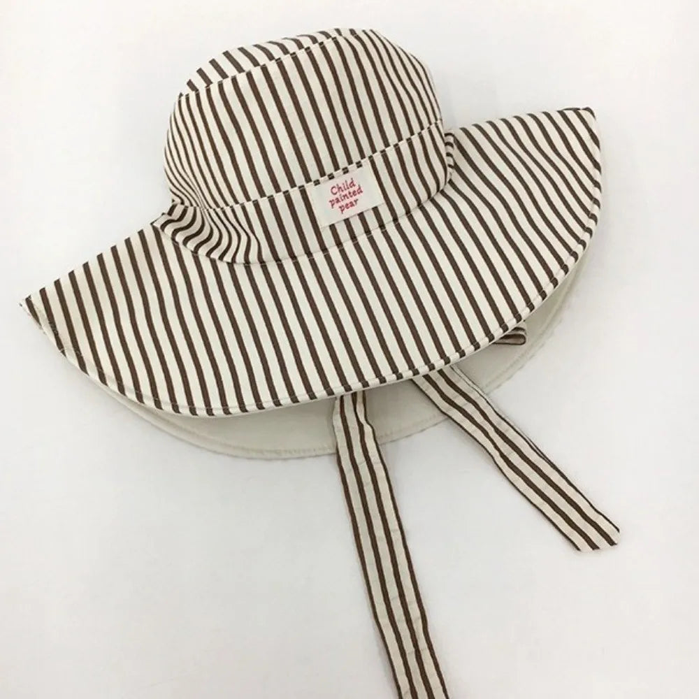 New Wide Brim Reversible Bucket Hat UV Protection Foldable Striped Sun Hat