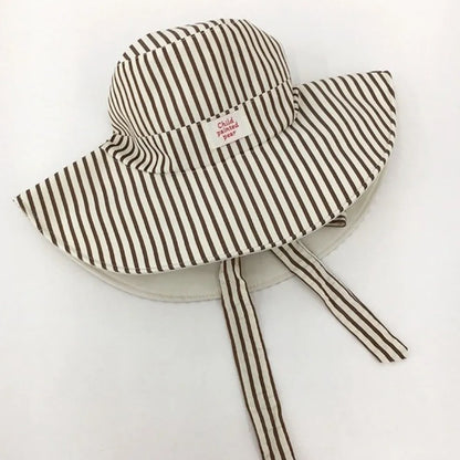 New Wide Brim Reversible Bucket Hat UV Protection Foldable Striped Sun Hat