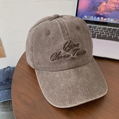 Vintage Washed Cotton Baseball Cap Women Letter Embroidery